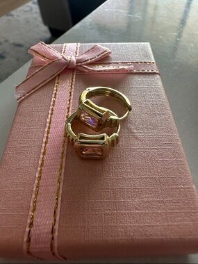 Pink Sapphire Colored Emerald Cut Huggies